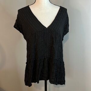 Black Gold Shimmer Ruffle Backless Swim Mini Coverup